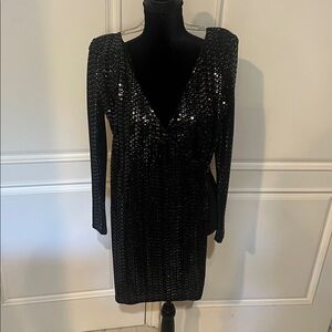 Leith Black Sequin Long Sleeve Dress
